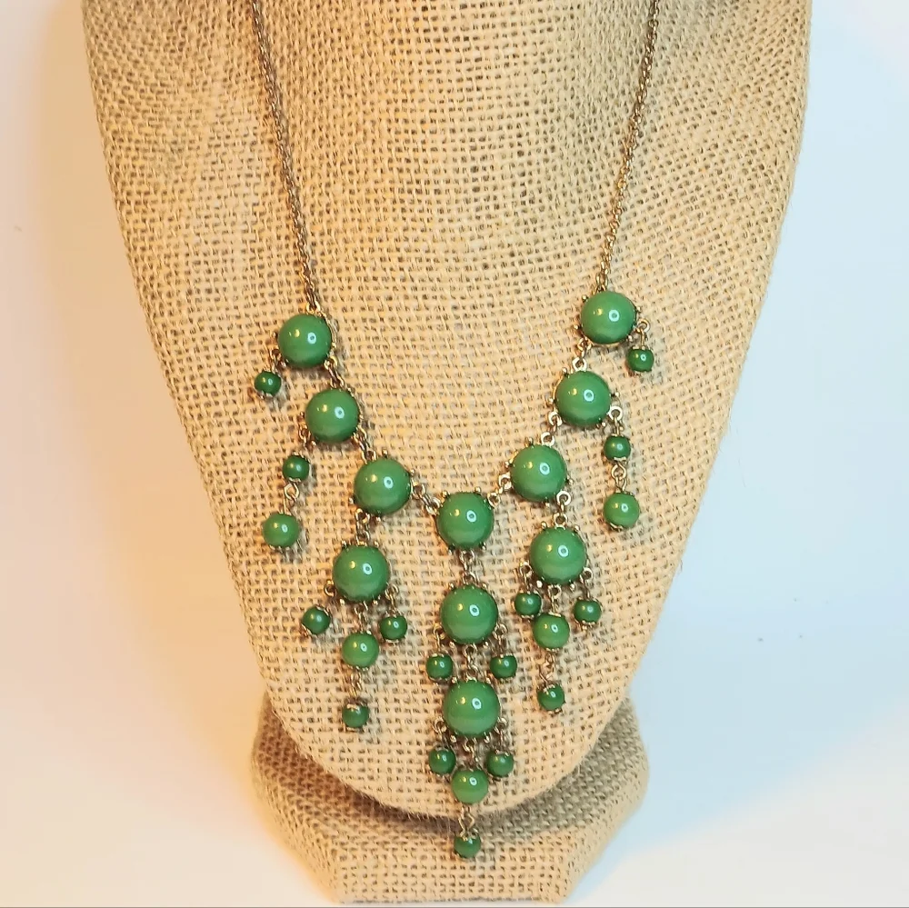 J. Crew Jade Green Bubble Statement Necklace with Gold Tone Chain - Picture 2 of 9